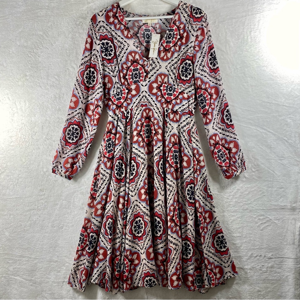 YUMI KIM Women's Midi Dress sz MEDIUM Boho V-neck Long Sleeves Blush Pink NWT